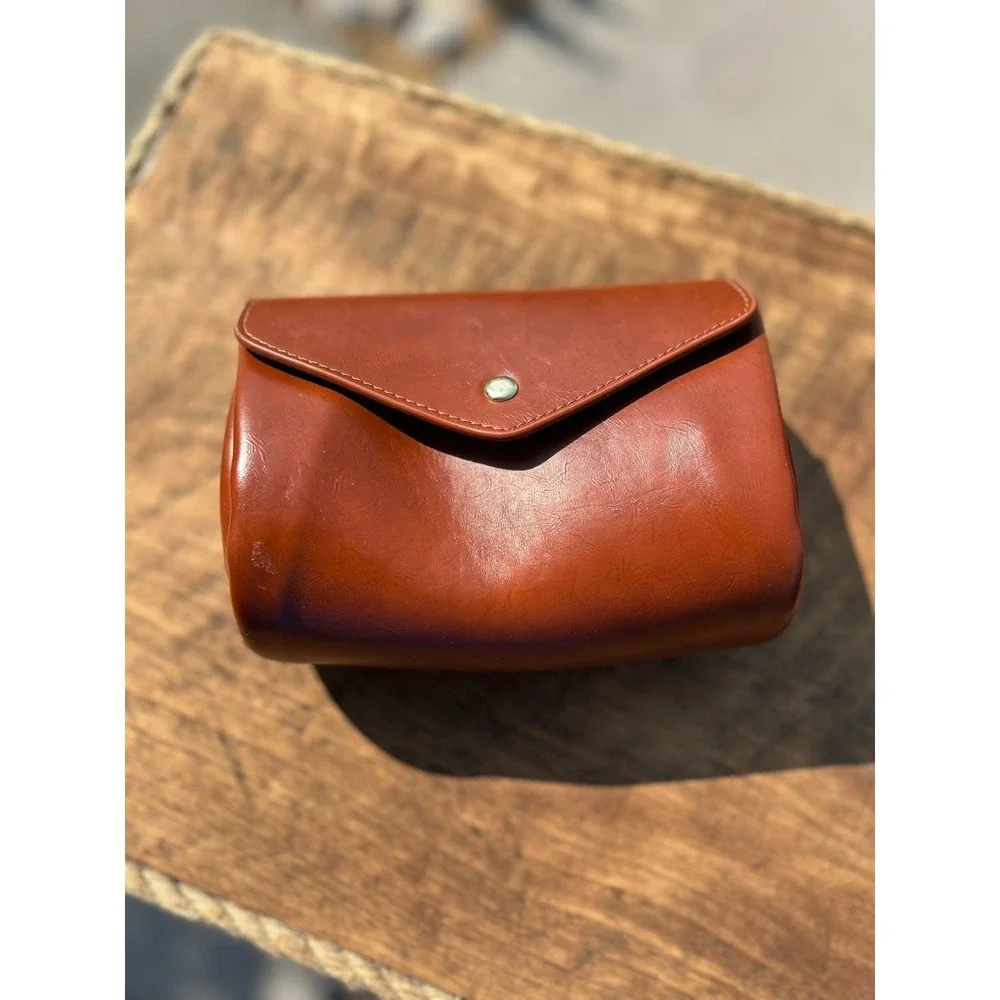 Vintage Style Brown Accordion Coin Purse Wallet Snap Closure Organizer Faux Leat